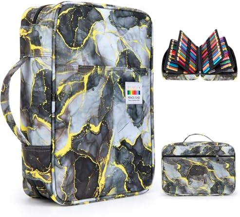 YOUSHARES 300 Slots Color Pencil Case - Pen Case Organizer with Handy Wrap & Zipper, Multilayer Holder for Prismacolor Colored Pencils & Gel Pen (Marble Gray) by YOUSHARES
