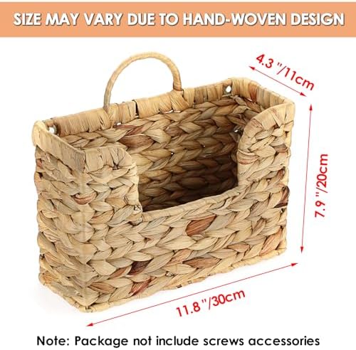 BTSKY Woven Magazine Holder, Hanging Water Hyacinth Mail Baskets for Wall - Image 3