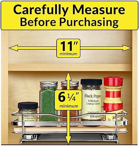 LYNK PROFESSIONAL® Élite™ Pull Out Spice Organization for Cabinets - 10-3/8 inch Wide – Spice Rack for Inside Cabinets – Wood/Chrome - Sliding Spice Rack Organizer for cabinet – Spice Rack - 1 Tier - Image 4