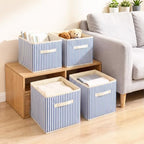 Amyhill 6 Pack Blue Striped Basics Collapsible Fabric Storage Bins - Image 6