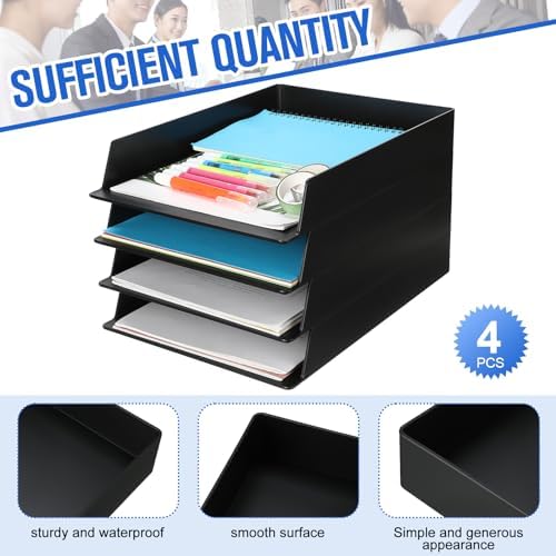 Wenqik Black Letter Trays Stackable, 4 Pcs Plastic Desk Organizer - Image 3