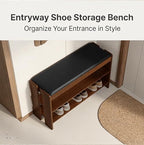 Shoe Bench with Cushion, Solid Wood 2 Tier Adjustable Storage Shoe Bench Rack for Entryway, Bedroom, Closet, Living Room, Hallway - Image 7