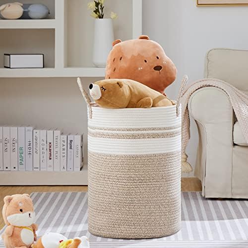 VIPOSCO 100L Extra Large Woven Laundry Basket Hamper, Brown White - Image 2