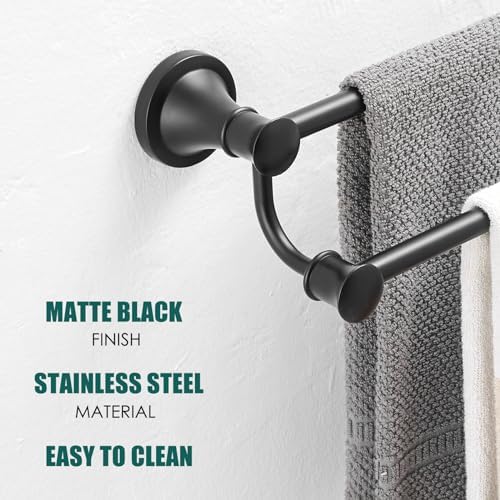 Hoimpro Double Towel Bar Towel Rack for Bathroom Holder Wall Mounted Black - Image 3