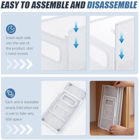 Zhengmy 2 Pcs Hanging File Organizer Letter Size File Holder Metal Mesh Filing Box Desktop Folder Letter Storage Cabinets Magazine Holder with Handles for Home Office School Document (White) - Image 6
