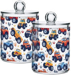 4 Pack Qtip Holder Dispenser with Lids,Cute Monster Trucks Plastic Storage Containers,Bathroom Canisters Organizer for Cotton Ball,Cotton Swab,Cotton Round Pads,Floss 21219995 - Image 7