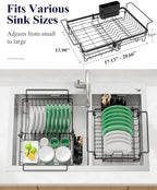 Kitsure Expandable in-Sink or Over-Sink Dish Drying Rack, X-Large, Black - Image 2