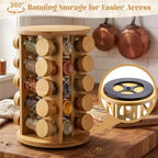 Sliner 20-jar Bamboo Rotating Spice Rack Countertop Organizer 360° Spin - Image 6