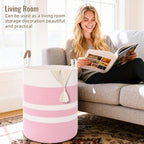 Large Laundry Basket, Laundry Hamper with Leather Handles, 90L Woven Dirty Clothes Hamper, Rope Hampers for Bedroom, Barthroom, Pink - Image 3