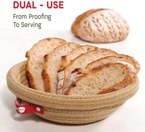 KneadAce Cotton Rope Banneton Bread Proofing Basket Set, 2 x Round Bread Basket with Liners & Covers for Artisan Bread Baking, Sourdough Bread Baking Supplies - Image 4