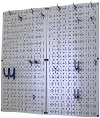 Wall Control Kitchen Pegboard Organizer Pots and Pans Storage Rack Organization Kit with Grey Pegboard and Blue Accessories - Image 2