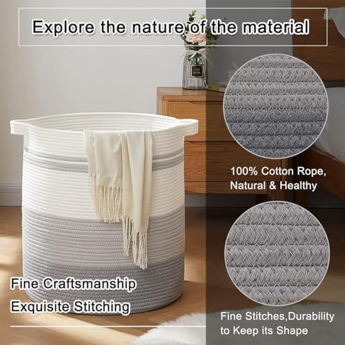 OIAHOMY 80L Laundry Basket Laundry Hamper Nursery Hamper White&Gray - Image 5