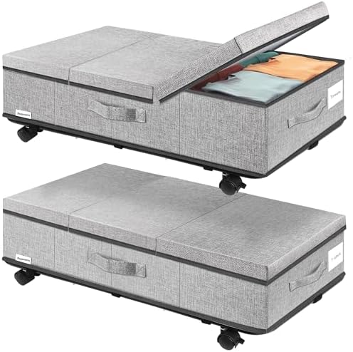 Supowin Under Bed Storage with Wheels, 2Pack Rolling Underbed Storage by Supowin