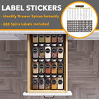 SpaceAid Spice Drawer Organizer with 20 Spice Jars, 386 Spice Labels, 4 Tier Seasoning Rack Tray Insert for Kitchen Drawers, 9-1/2" Wide x 17-1/2" Deep - Image 3