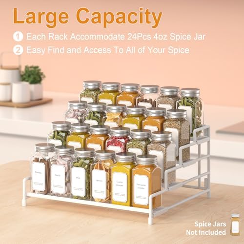 RUILALIFE 4-Tier-Spice-Rack-Organizer-for-Cabinet, Adjustable Depth Spice Holder Shelf For Countertop Pantry Cupboard, Metal Tiered Seasoning Organizer,Display Shelf Riser - Image 3
