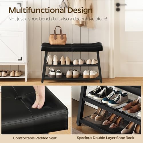 YATINEY Shoe Bench, 3-Tier Shoe Rack, Entryway Bench with Storage and Cushion, for Hallway, Foyer, Bedroom, Black HX02BB - Image 6
