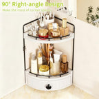 2-Tier Corner Bathroom Counter Organizer with Drawer, White - Image 4