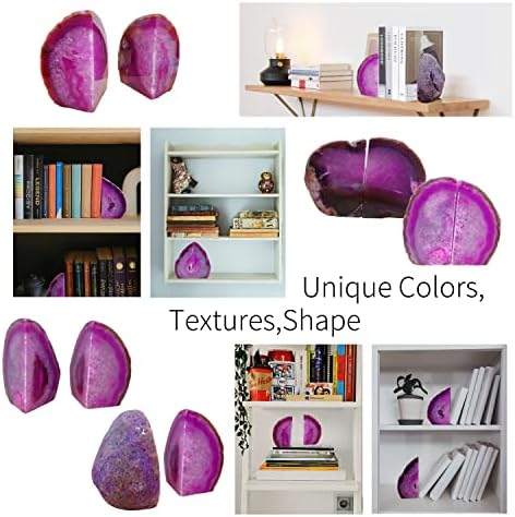 Agate Geode Bookends Dyed Pink 4-5 Lbs Large Stone Bookends 1 Pair Decorative Bookends for Shelves - Image 5