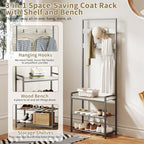 Hall Tree with Shoe Storage Bench - Entryway Bench with Coat Rack and Hooks - 3-in-1 Small Hall Tree for Entry Way, Entrance, Hallway, Doorway, Front Door, Mudroom, Small Space - Greige - Image 4