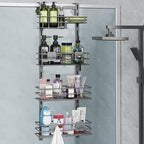 Orimade Over The Door Shower Caddy Adjustable 4 Tier Dark Grey,Bathroom Hanging Organizer Shelf Rustproof with 4 Hooks,Shower Basket with Soap Holder and Suction Cup by Orimade