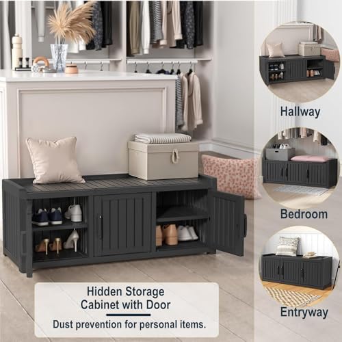 ROJIK Shoe Cabinet Waterproof UV-Resistant,Storage Bench Indoor Outdoor with Adjustable Shelves,for Entryway Bedroom,Hallway,Living Room(3 Door, Black) - Image 6