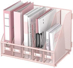 SUPEASY Desk Organizers Metal Desk Magazine File Holder with 5 Vertical Compartments Rack File Organizer for Office Desktop, Classroom, Home Workspace, Pink Plus by SUPEASY