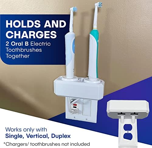 Electric Toothbrush Holder, Wall Mount, Compatible with Oral-B, Holds 2 Chargers, Mounts on Single Duplex Outlet ONLY. (Charger/Brushes NOT Included), White, OB2C-DSSV - Image 3