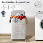 Sufdari 90L Laundry Basket with Wheels, Rolling Laundry Hamper with Lid and Handles, Plastic Rattan Clothes Organizer, Dirty Clothes Basket for Laundry Room, Bedroom, Dormitory Storage - Image 3