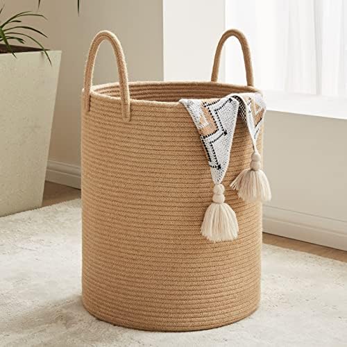 Fiona's magic Jute Rope Laundry Hamper, 72L Tall Blanket Storage by Fionasmagic