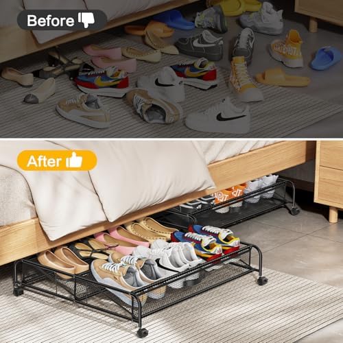 Under Bed Shoe Storage Organizer, 2 Pack Under Bed Storage Containers with Wheels for Under Bed Shoe Organizer Drawer Space Saving for bedroom - Image 6