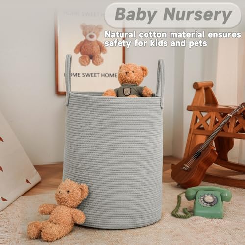 JMvicyroam 100L Cotton Rope Laundry Basket Hamper, Grey - Image 2