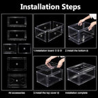 3 Pack Acrylic Shoe Boxes, Ultra Clear Shoe Boxes Stackable, Shoe Storage Box Sneaker Storage for Sneakerhead, Foldable Shoe Organizer with Magnetic Door, Professional Shoe Display Fits US Size 15 - Image 6