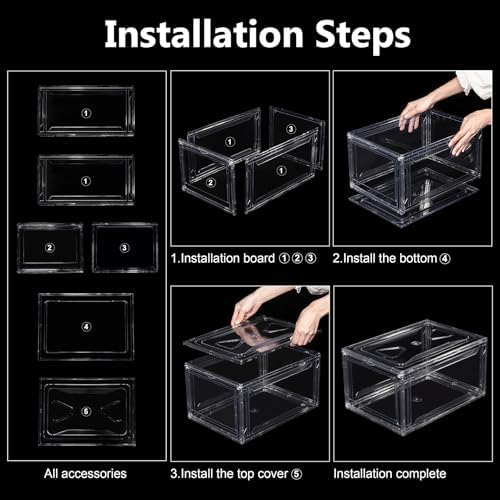 3 Pack Acrylic Shoe Boxes, Ultra Clear Shoe Boxes Stackable, Shoe Storage Box Sneaker Storage for Sneakerhead, Foldable Shoe Organizer with Magnetic Door, Professional Shoe Display Fits US Size 15 - Image 6
