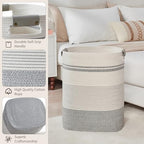 AINUOQI Laundry Basket with Handles - Blanket Basket & Hampers for Bedroom Aesthetic, Laundry Hamper & Blanket Storage for Living Room, Clothes Hamper, Tall, Large 17" x 14" x 22”, Grey & White - Image 4