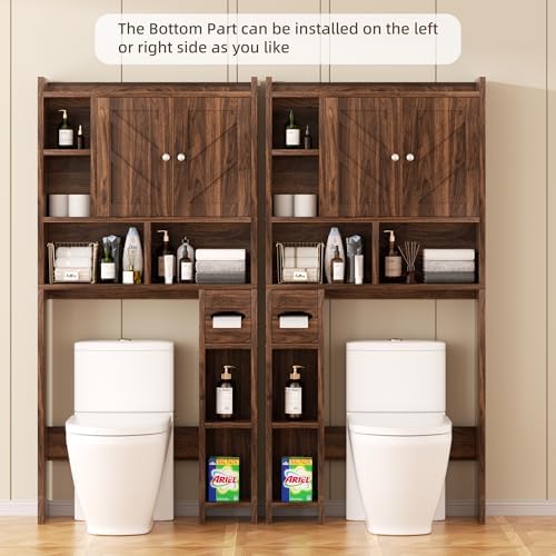 Shintenchi Over the Toilet Storage Cabinet, Bathroom Storage Cabient with Barn Doors, Bathroom Storage Shelf Organizer with Toilet Paper Holder, Adjustable Shelf and Anti-Tip Device, Walnut - Image 4
