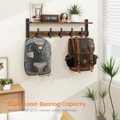 Homode Coat Rack Wall Mount, 29 Inch Long Shelf with Hooks, Rustic Brown - Image 6