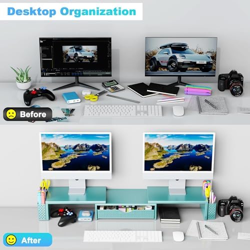 Spacrea Dual Monitor Stand Riser with Drawer and 2 Pen Holders - Image 3