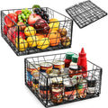 TOPZEA 2 Pack Black Metal Food Storage Basket for Pantry Organization, Foldable Wire Cabinet Organizers with Handle, Canned Goods Snack Baskets Freezer Bins for Organizing Kitchen, Bathroom, Garage by TOPZEA