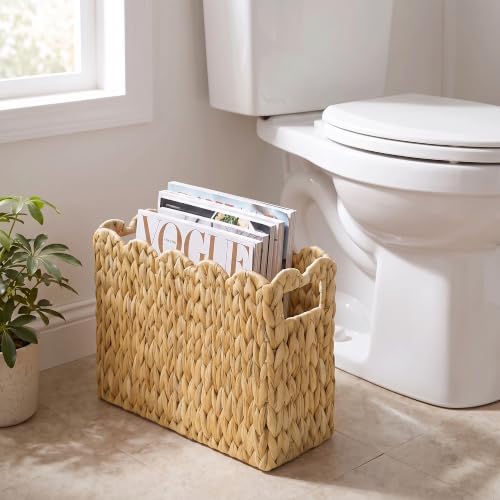 Magazine Holder with Handle, Handwoven Magazine Basket - Image 5