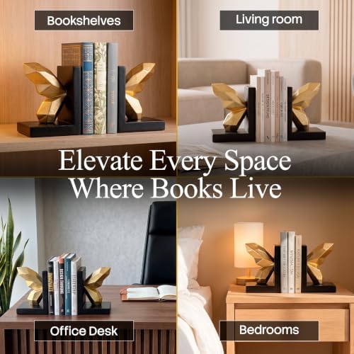 Butterfly Bookends – Luxury Decorative Gold & Black Resin Book Holders, Heavy Duty Book Stoppers for Bookshelves, Home Office, Library & Desk Decor, Elegant Gift for Book Lovers - Image 6