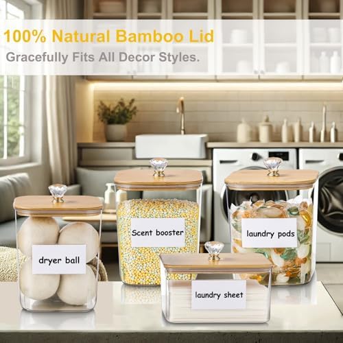 Large 4 Pack Laundry Pods Container & Laundry Powder Container, Plastic Laundry Room Organization and Storage Jars, Dryer Sheet Holder with Lid, Scoops, 16 Labels - Image 2