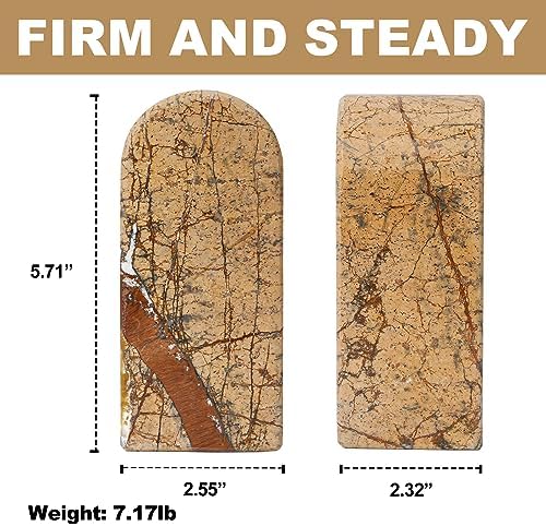 Koville Indian Natural Marble Bookends for Shelves, Decorative Book Ends, 7lbs Heavy-Duty Marble Book Holders, Bookshelf Apartment Decor for Normal Books/CD/Video Games(Rainforest Gold) - Image 2