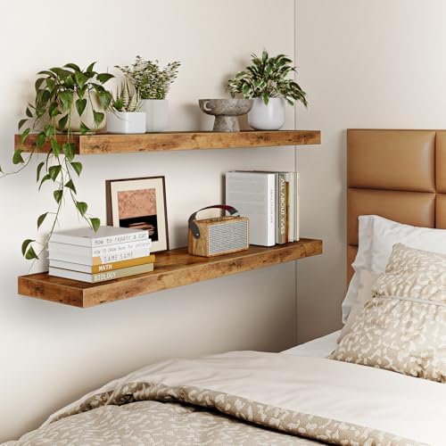 Fixwal Floating Wall Shelves for Decor (Rustic Brown, Set of 2, 35.4Inch) - Image 6
