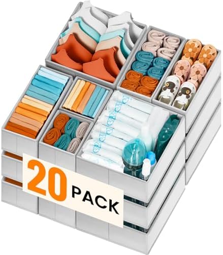 【FAMILY PACK】Drawer Organizer Clothes, 20 Pack Dresser Organizer Bins for Baby Clothes - Underwear Bra Sock Organizer - Fabric Closet Organization and Storage Dividers for Nursery Bedroom Dorm by Criusia