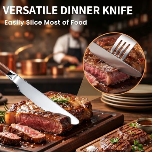Orange Silverware Set with Expandable Drawer Organizer for 6-24 Piece Stainless Steel Flatware Set with Spoons, Forks, Knives, Heavy Duty Mirror Polished for Home/Kitchen/Restaurant (Woodgrain) - Image 4