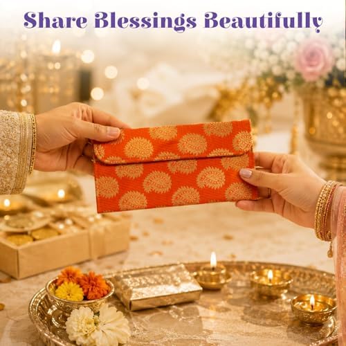 LoveNspire Brocade Fabric Money Envelopes (7.5 x 3.5 Inch) Decorative Paisley Pattern Shagun Lifafa for Indian Wedding, Birthday | Cash Gift Holder & Home Savings Organizer Beige/Pack of 10 - Image 5