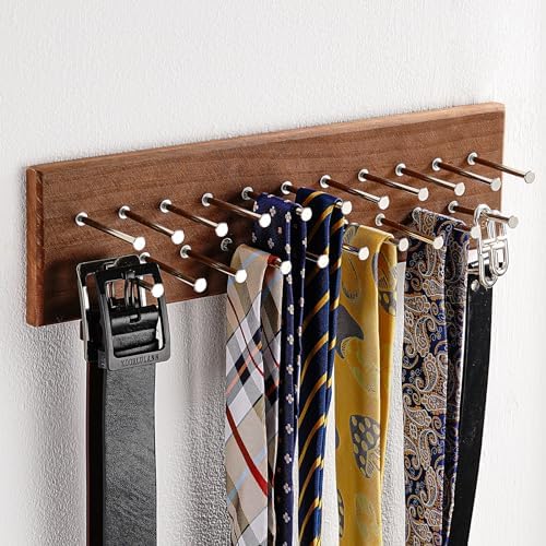TreeHouse London Tie Rack Organizer – Holds 40 Large Ties – Solid Wood & Sturdy Metal Storage Holder for Closet – Wall Mounted Tie Display Hanger for Wall, Bedroom - (Walnut Tie Rack) 16" L X 4.25" H - Image 3