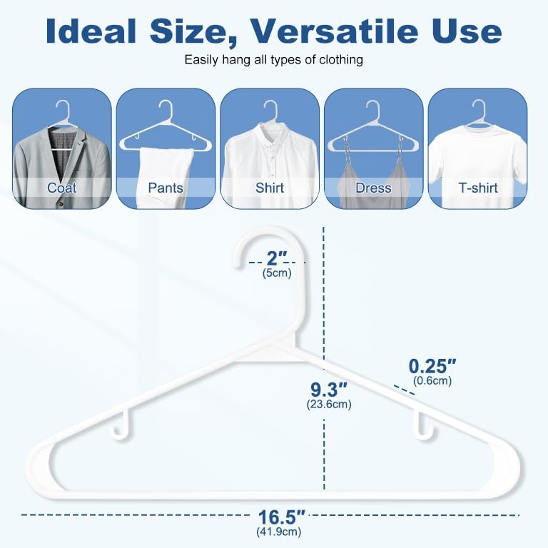 HOUSE DAY White Plastic Hangers 500 Pack, Slim Space-Saving Clothes Hangers - Image 2