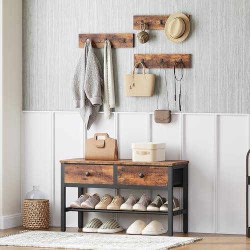 YATINEY Hall Tree with Bench and Shoe Storage, Entryway Bench with Coat Rack, 4-in-1 Coat Rack Shoe Bench, Multifunctional, for Front Door, Hallway, Foyer, Rustic Brown and Black MT05BR - Image 2