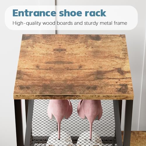 Shoe Rack Bench for Entryway,Free Standing Shoe Storage Organizer for Front Door Entrance,4-Tier Boot Rack Holder Shelf for Closet with Seat,Sturdy Shoe Shelves for High Heels(Brown) - Image 6